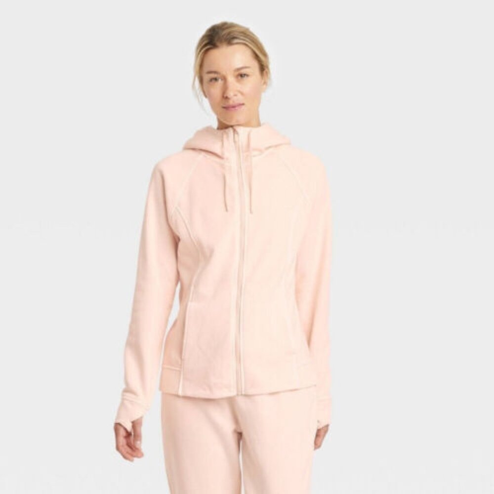 All in Motion Pink/Peach Women's Fleece Full Zip Hooded Sweatshirt Large NWT